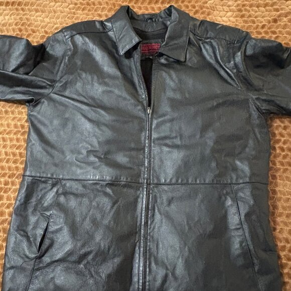 Frequency Mens Genuine Leather Jacket With Quilted Purple Lining XL Black - Picture 3 of 10
